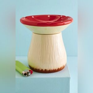 Red and Cream Ceramic Mushroom Jar